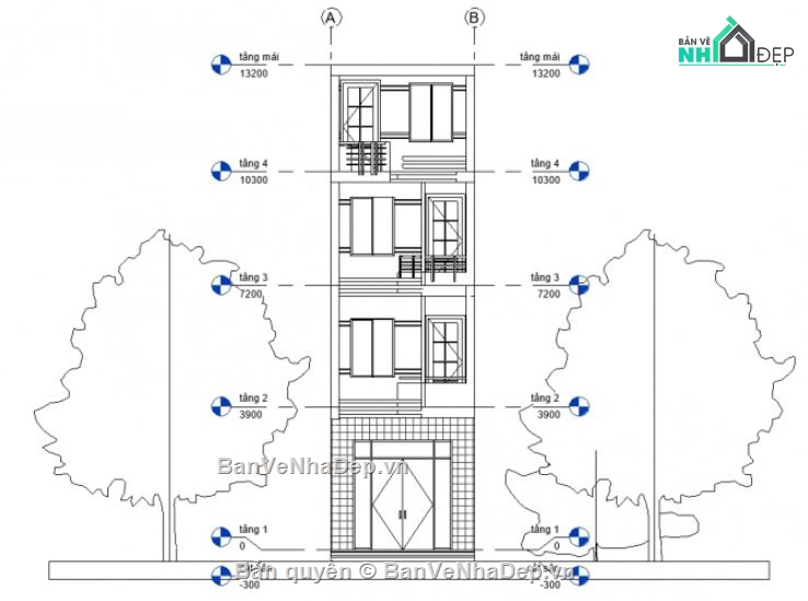 Bản vẽ nhà phố,thiết kế nhà 4 tầng,kiến trúc nhà phố
