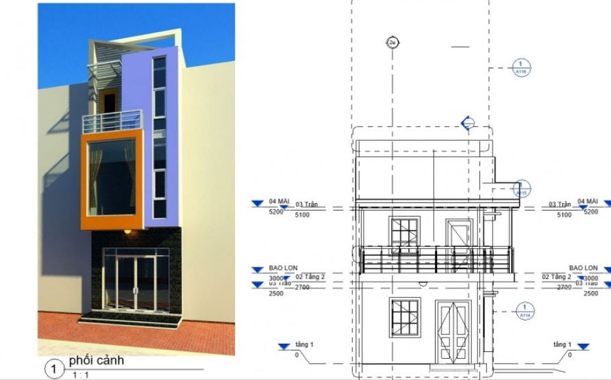 Bản vẽ nhà phố,nhà phố 3 tầng,kiến trúc nhà phố