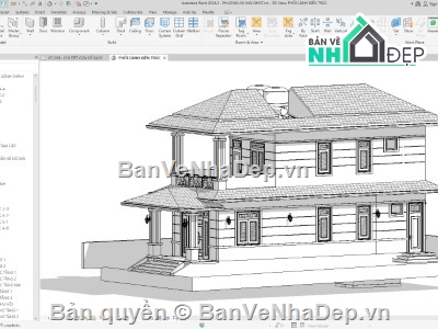 revit nhà 2 tầng,file revit nhà 2 tầng,bản vẽ revit nhà 2 tầng,revit nhà mái nhật 2 tầng