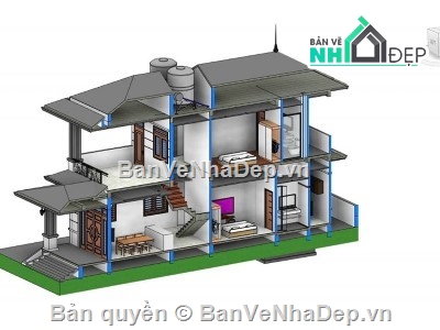 revit nhà 2 tầng,file revit nhà 2 tầng,bản vẽ revit nhà 2 tầng,revit nhà mái nhật 2 tầng