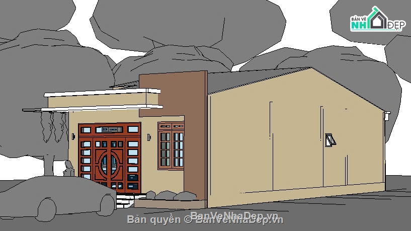 nhà vườn,nhà 1 tầng,nhà 1 tầng đẹp,nhà 1 tầng hiện đại,nhà vườn 8x16m