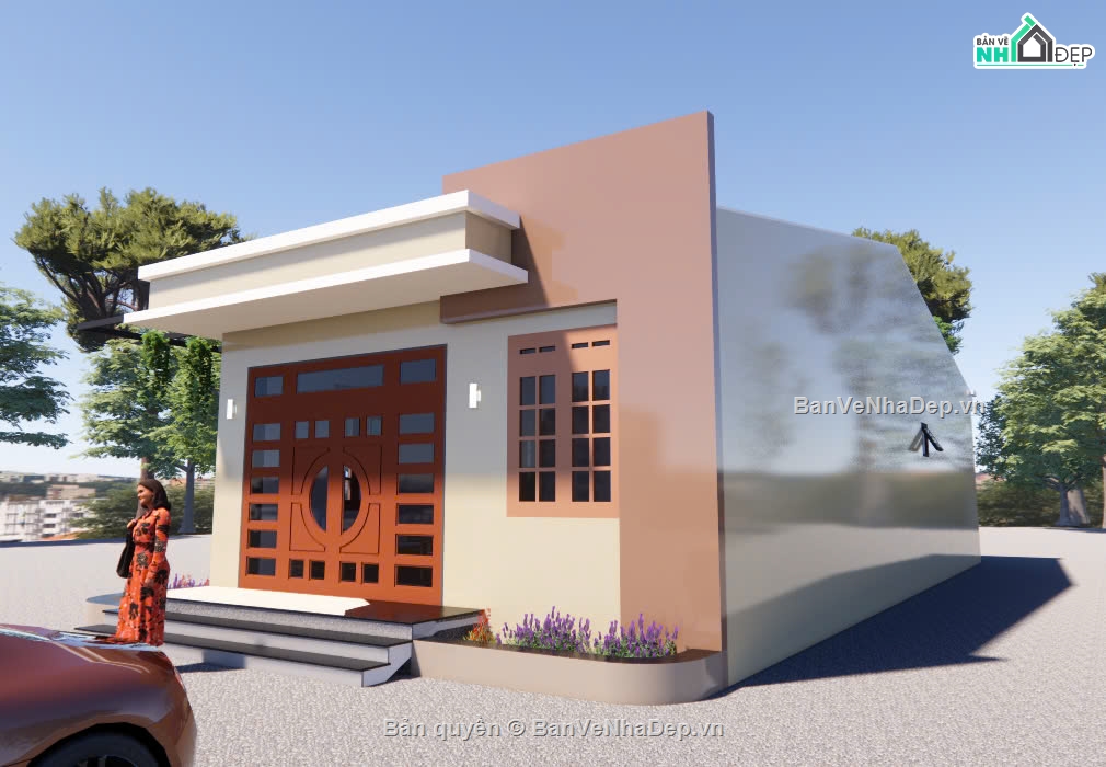 nhà vườn,nhà 1 tầng,nhà 1 tầng đẹp,nhà 1 tầng hiện đại,nhà vườn 8x16m