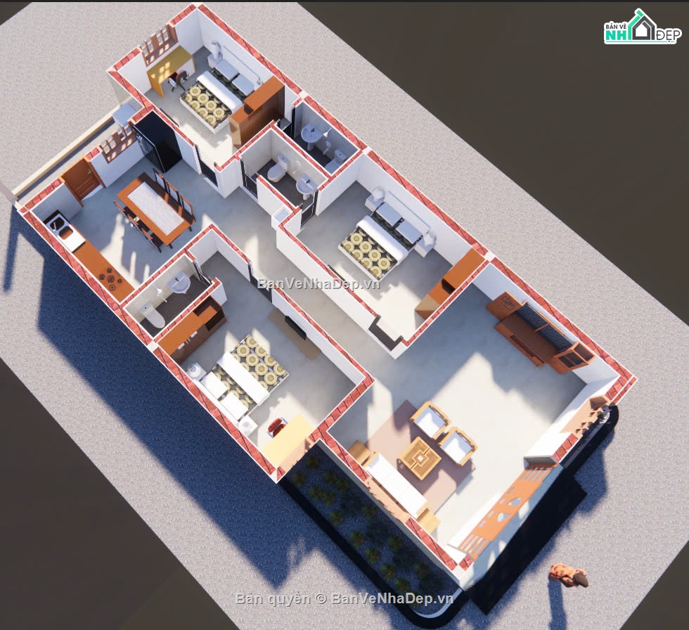 nhà vườn,nhà 1 tầng,nhà 1 tầng đẹp,nhà 1 tầng hiện đại,nhà vườn 8x16m