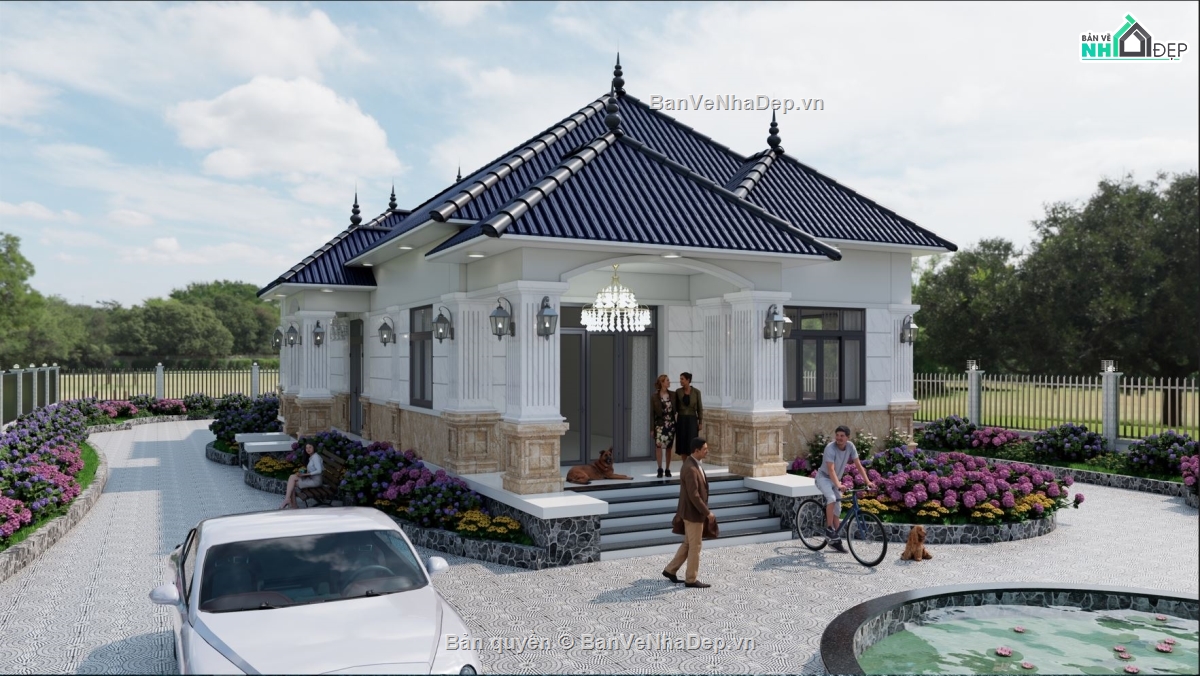 nhà vườn,bản vẽ revit biệt thự mái nhật