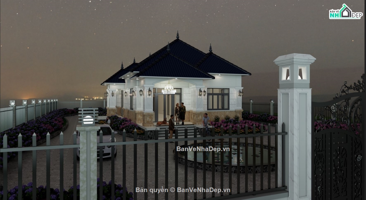nhà vườn,bản vẽ revit biệt thự mái nhật