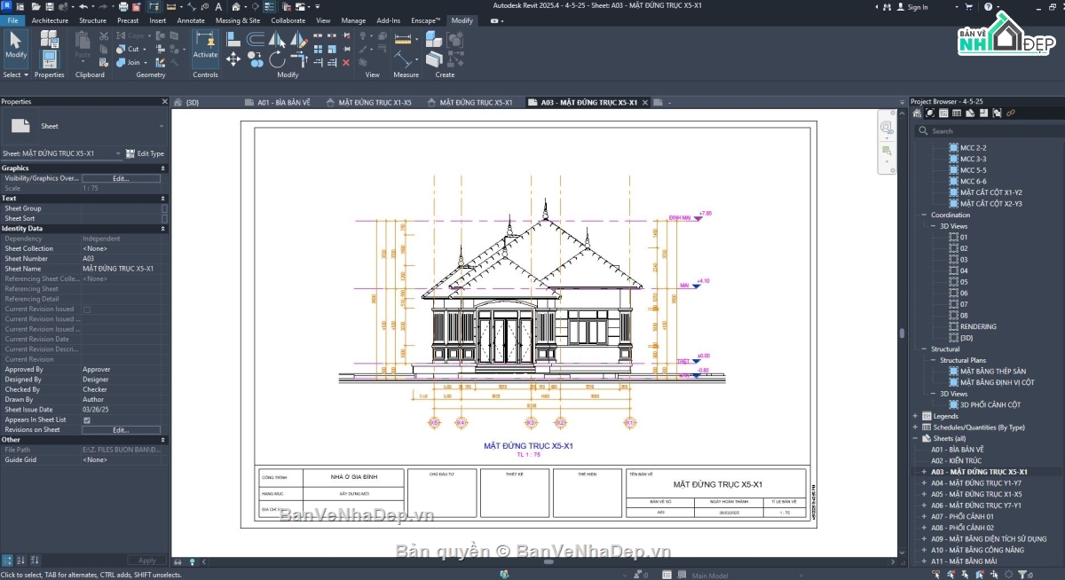 nhà vườn,bản vẽ revit biệt thự mái nhật