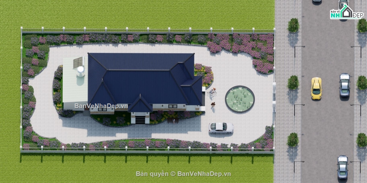 nhà vườn,bản vẽ revit biệt thự mái nhật