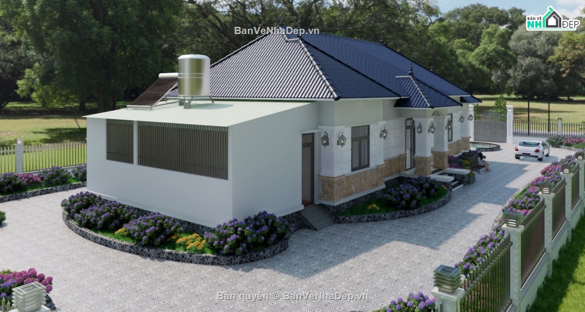 nhà vườn,bản vẽ revit biệt thự mái nhật