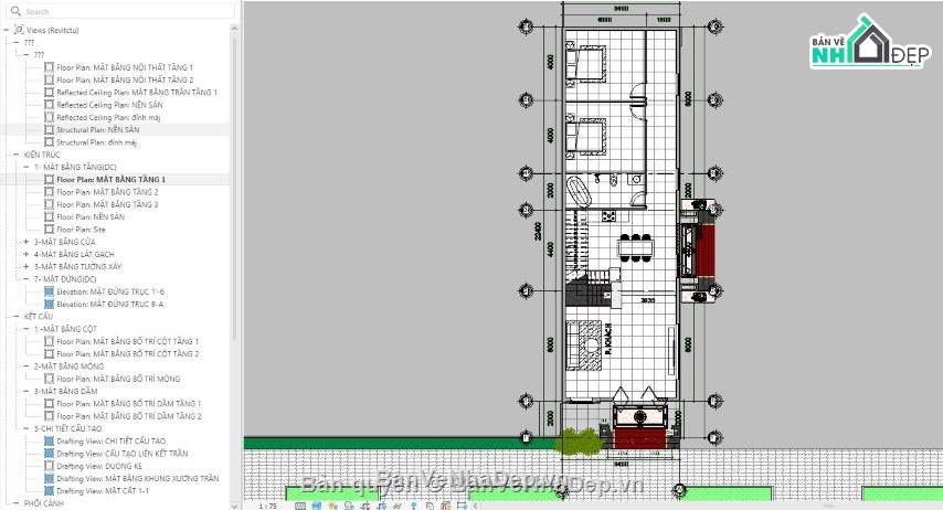 revit nhà phố,Bản vẽ nhà gác lửng,nhà phố gác lửng