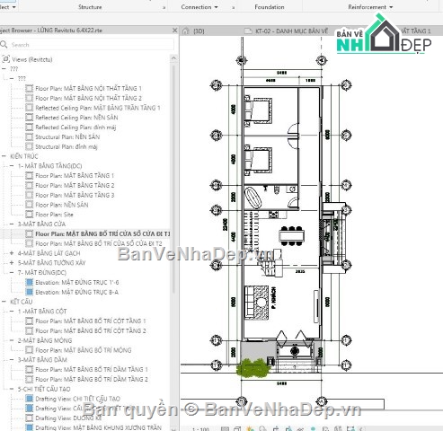 revit nhà phố,Bản vẽ nhà gác lửng,nhà phố gác lửng