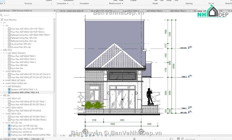 revit nhà phố,Bản vẽ nhà gác lửng,nhà phố gác lửng