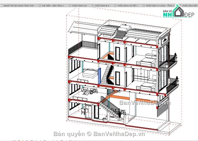 nhà phố 3 tầng revit,nhà phố 4 tầng revit,revit nhà phố 3 tầng