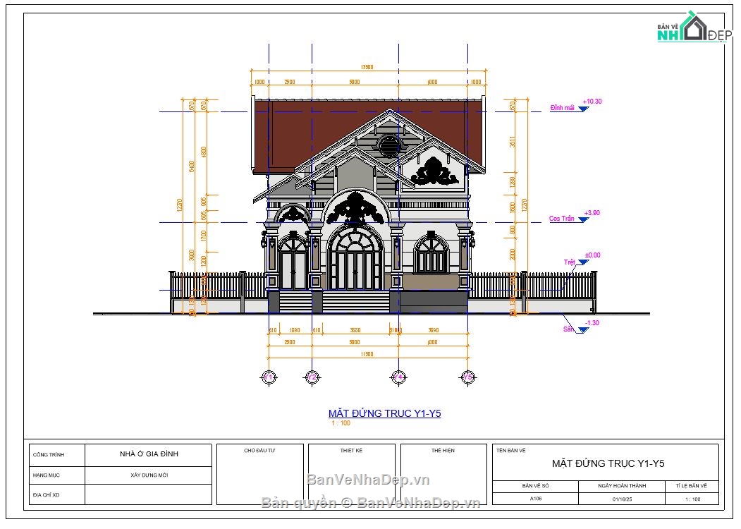 nhà cấp 4,bản vẽ revit,nhà vườn,nhà vườn mái thái