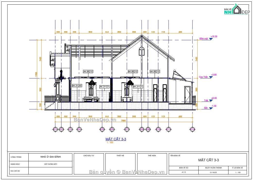 nhà cấp 4,bản vẽ revit,nhà vườn,nhà vườn mái thái