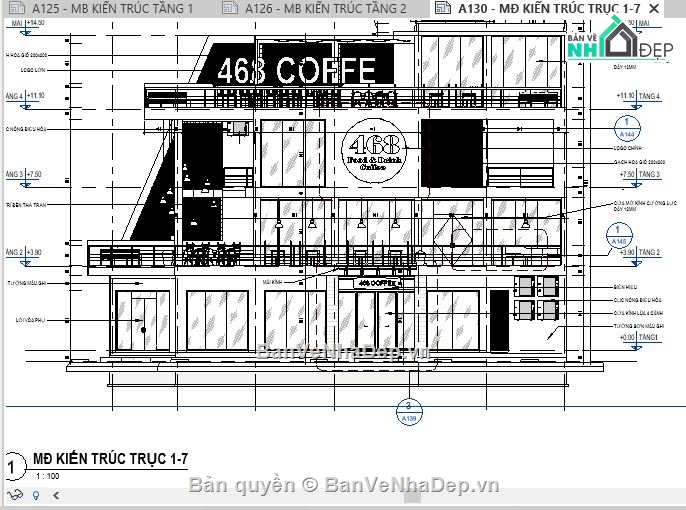 revit quán cafe,quán cafe,quán cà phê,bản vẽ quán caffe,quán coffee