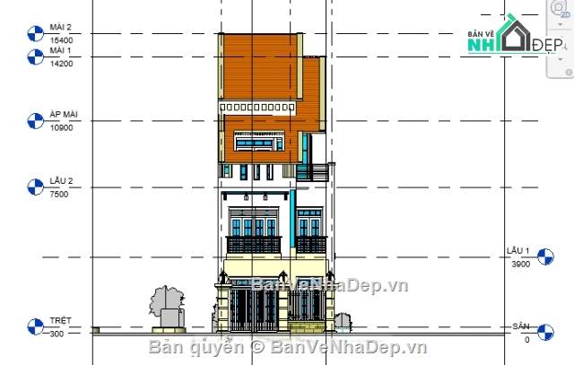 Mẫu revit biệt thự 3 tâng,revit thiết kế biệt thự 3 tầng,file revit biệt thự 3 tầng,bản vẽ revit biệt thự 3 tầng