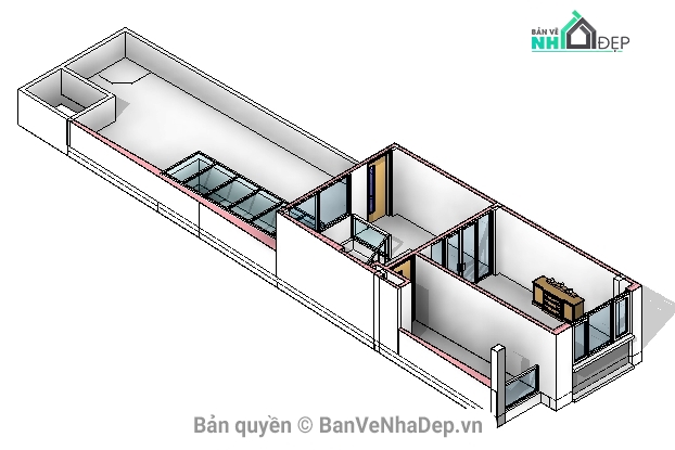 công trình nhà dân,nhà 3 tầng 4.3x22.85m,công trình revit,revit achitecture,bản vẽ revit,nhà phố 3 tầng 5.3x22.85m