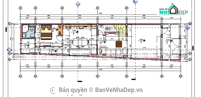 công trình nhà dân,nhà 3 tầng 4.3x22.85m,công trình revit,revit achitecture,bản vẽ revit,nhà phố 3 tầng 5.3x22.85m