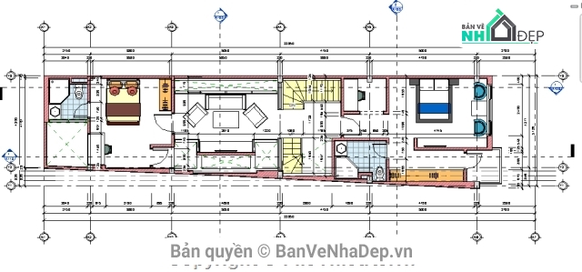 công trình nhà dân,nhà 3 tầng 4.3x22.85m,công trình revit,revit achitecture,bản vẽ revit,nhà phố 3 tầng 5.3x22.85m