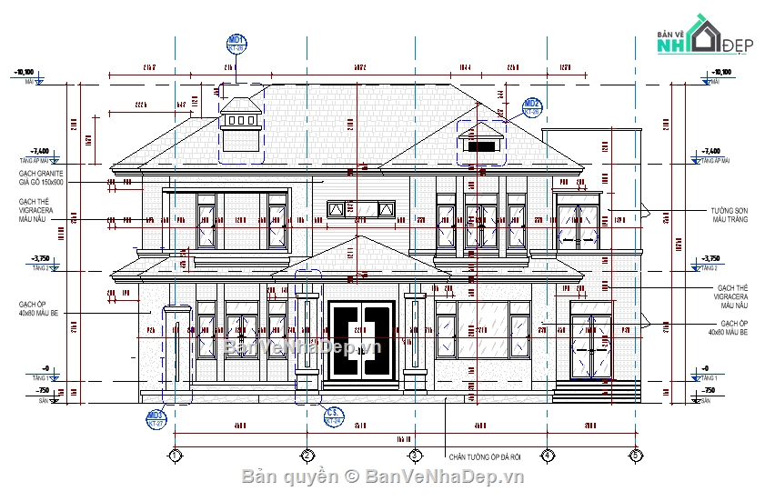 biệt thự,revit,revit biệt thự 2 tầng