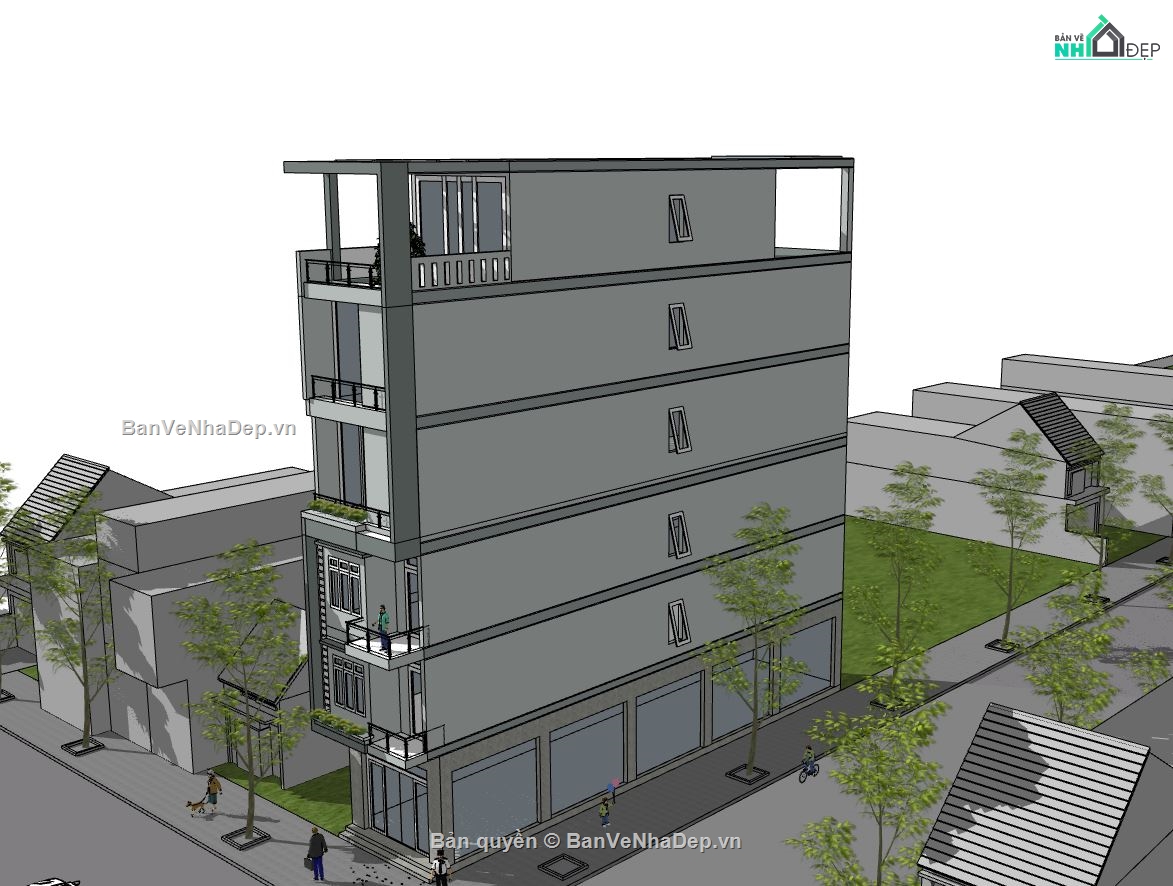 Thiết kế nhà phố,file nhà phố sketchup,mẫu sketchup nhà phố,phối cảnh ngoại thất nhà phố,mẫu 3d sketchup nhà phố