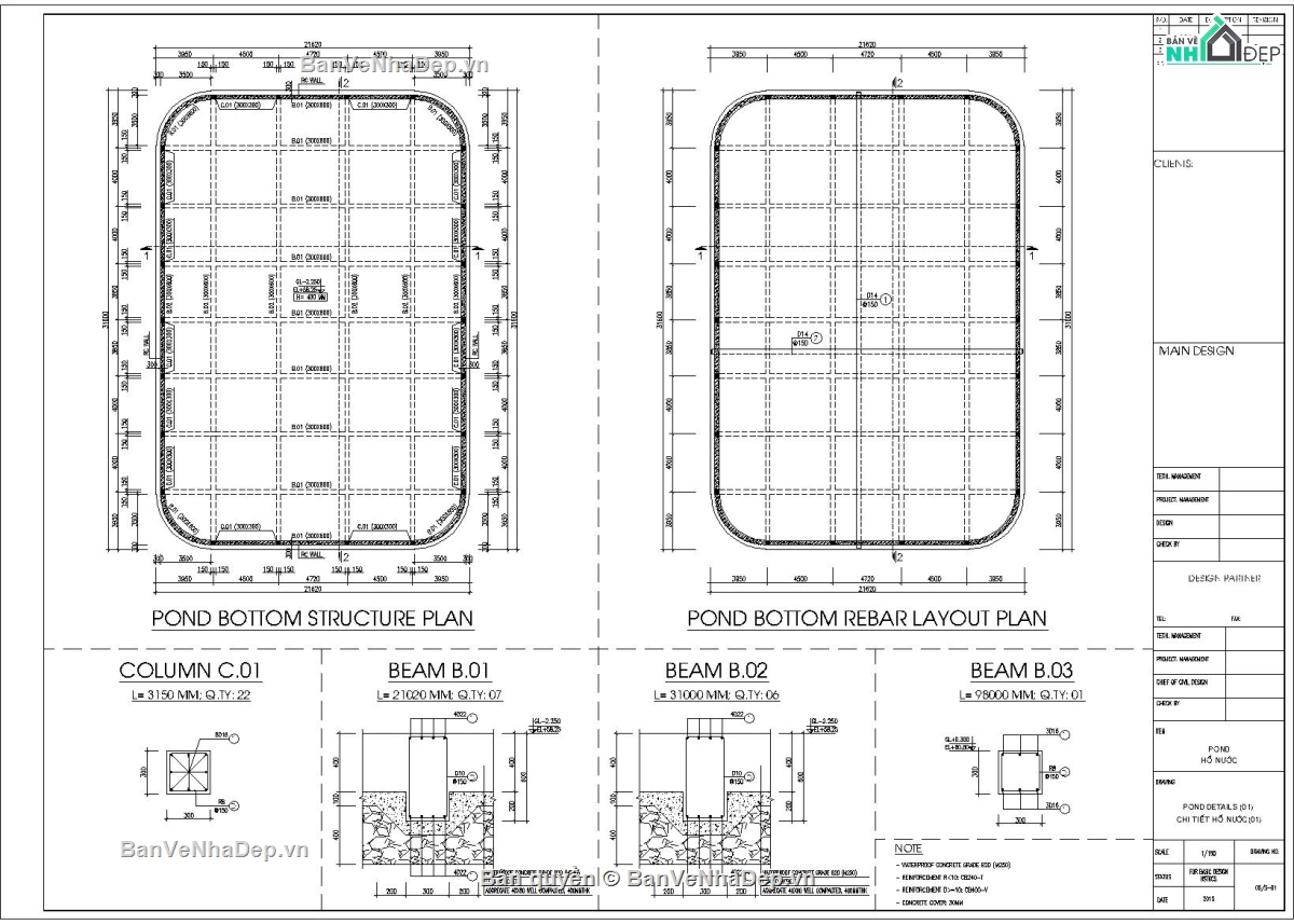 Bể nước 1500m3,Bể PCCC khu công nghiệp,Bể nước BTCT 1500m3,Bể phòng cháy chữa cháy,Bể nước kích thước 20.2x30.2m