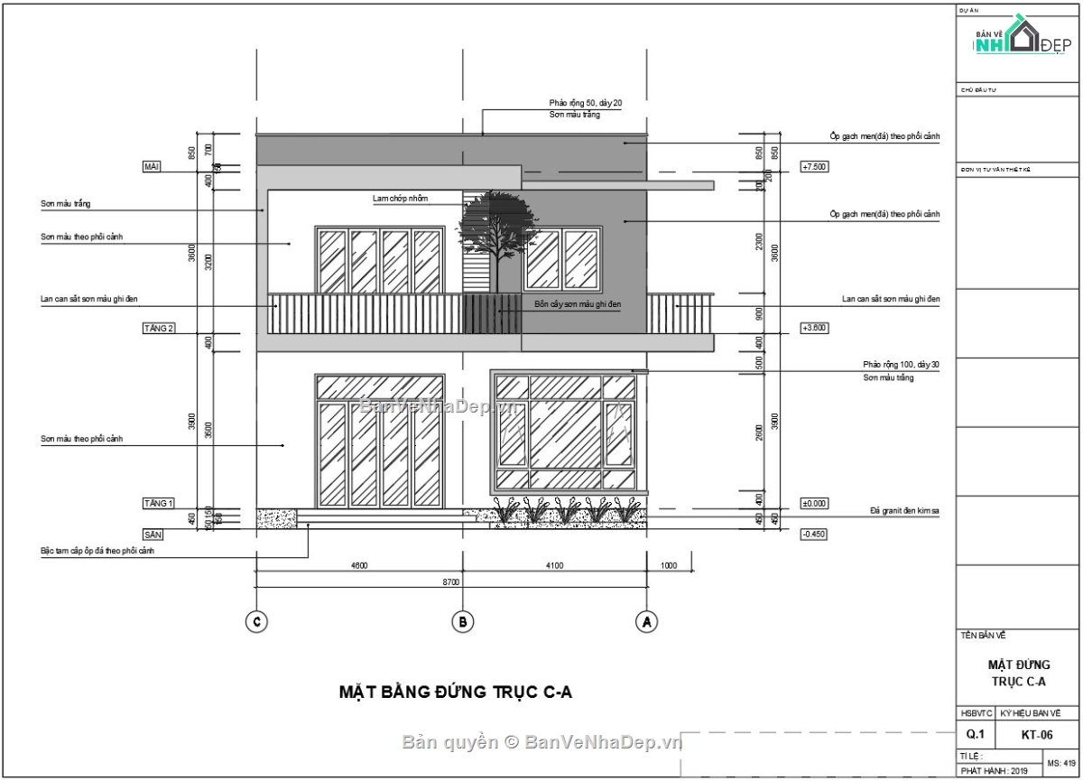 thiết kế autocad biệt thự 2 tầng,biệt thự 2 tầng mái bằng,biệt thự hiện đại 8.7x11m,bản vẽ cad biệt thự 2 tầng,Biệt thự 2 tầng hiện đại file cad