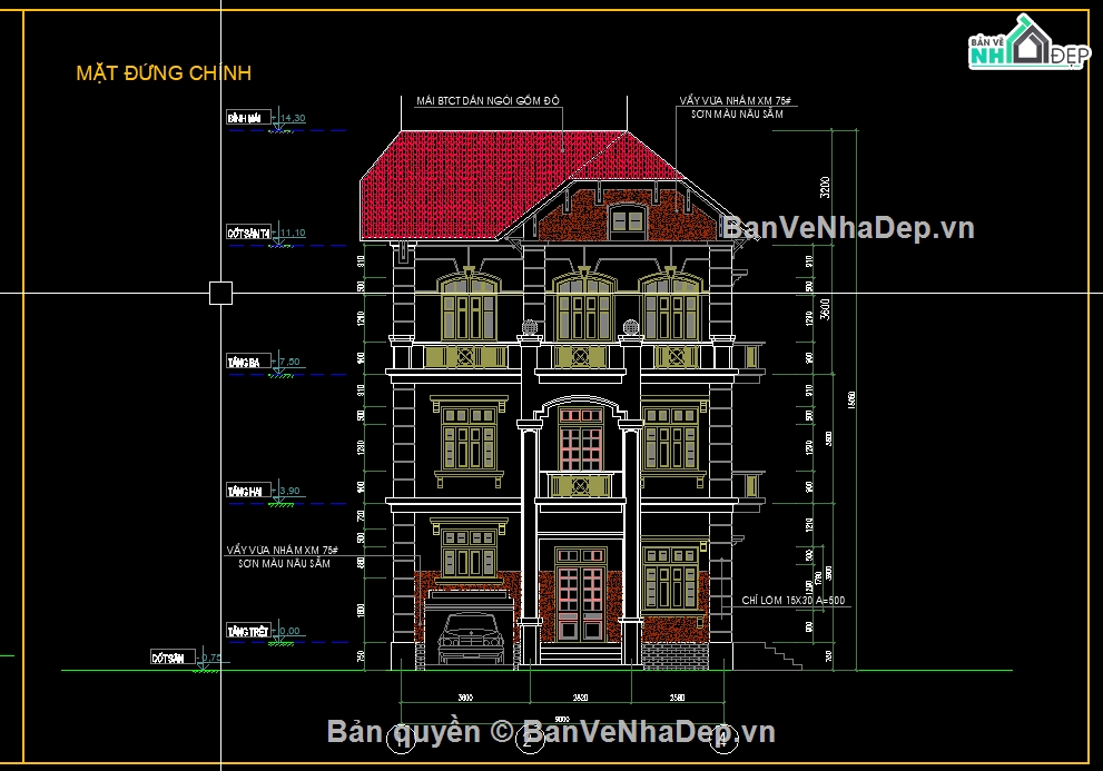 biệt thự 3 tầng,thiết kế biệt thự 3 tầng,Bản vẽ biệt thư 3 tầng,nhà 3 tầng