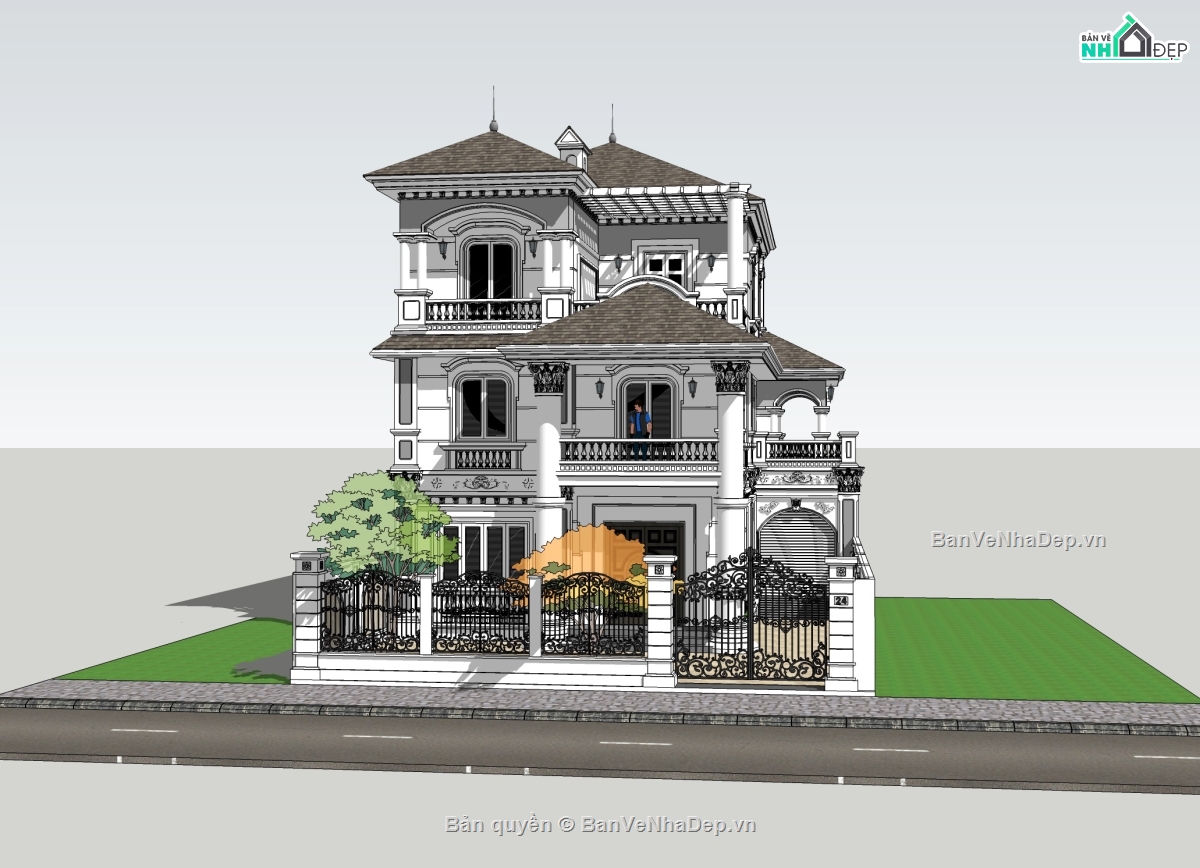 Biệt thự 3 tầng 12.5x13.43m,Bản vẽ biệt thự 3 tầng,bản vẽ autocad biệt thự 3 tầng,mẫu biệt thự 3 tầng,biệt thự 3 tầng tân cổ điển,Tải bản vẽ nhà biệt thự tân cổ điển đẹp.