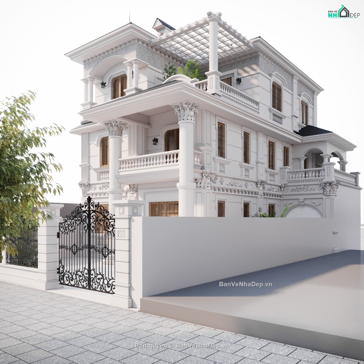 Biệt thự 3 tầng 12.5x13.43m,Bản vẽ biệt thự 3 tầng,bản vẽ autocad biệt thự 3 tầng,mẫu biệt thự 3 tầng,biệt thự 3 tầng tân cổ điển,Tải bản vẽ nhà biệt thự tân cổ điển đẹp.