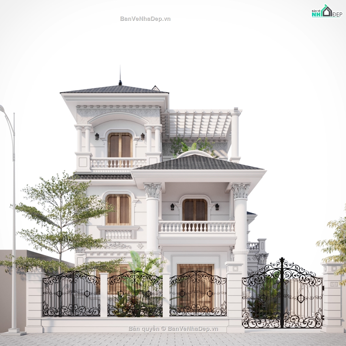 Biệt thự 3 tầng 12.5x13.43m,Bản vẽ biệt thự 3 tầng,bản vẽ autocad biệt thự 3 tầng,mẫu biệt thự 3 tầng,biệt thự 3 tầng tân cổ điển,Tải bản vẽ nhà biệt thự tân cổ điển đẹp.