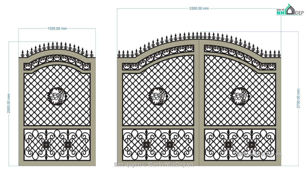 mẫu cổng 2 cánh,file cổng 2 cánh,cổng 2 cánh