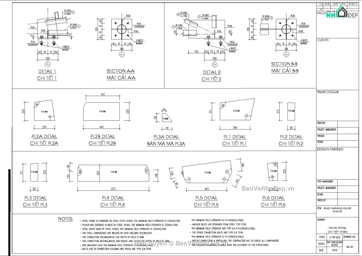 Kết cấu vì kèo 8m,Kết cáu bán kèo 8m,File Autocad kết cấu nhà để xe,Kết cấu nhà xe 8x44m,bản vẽ nhà để xe khung thép,Kết cấu nhà xe khung kèo mái tôn