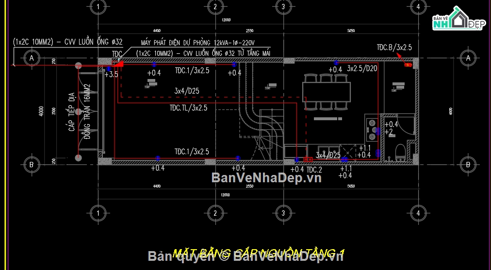 thiết kế điện nước nhà phố 4 tầng,Hệ thống ME nhà phố 4 tầng,điện nước nhà 4 tầng,ME nhà 4 tầng