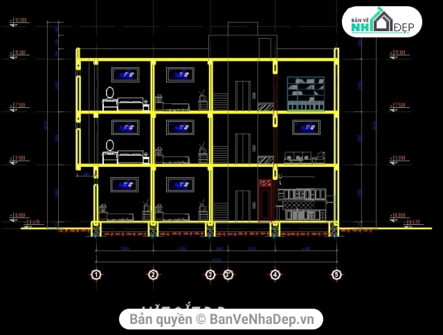 nhà 3 tầng 13.12x16.42m,file cad 3 tầng,bản vẽ nhà 3 tầng,thiết kế nhà phố 3 tầng