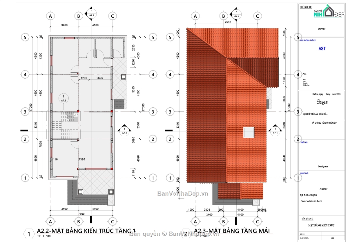 Bản vẽ thiết kế nhà,Bản vẽ nhà cấp 4,nhà kích thước 7.5 x 17m