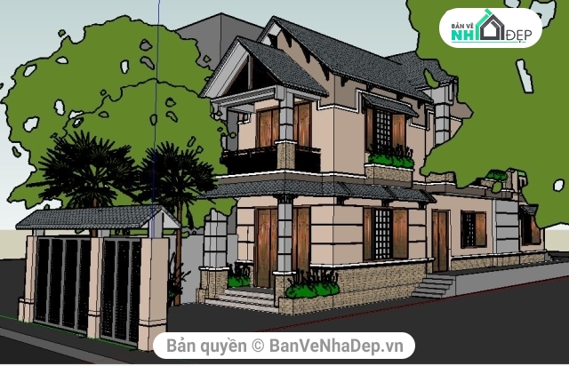 biệt thự 2 tầng,sketchup biệt thự,mẫu biệt thự sketchup,bản vẽ cad biệt thự,biệt thự 2 tầng đẹp,file cad nhà ở 2 tầng