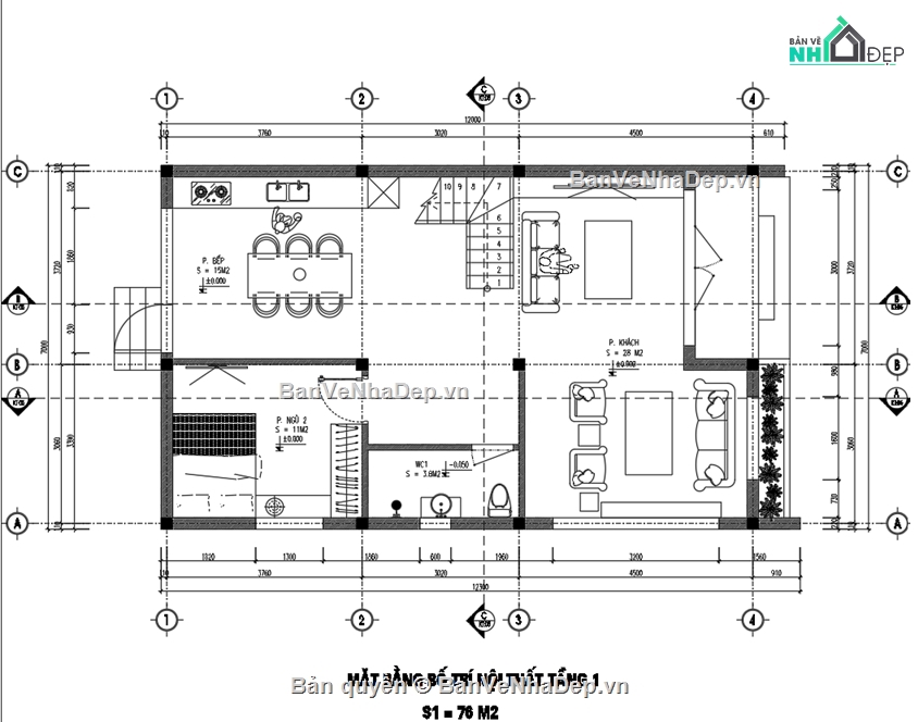 Nhà 2 tầng,Nhà 2 tầng 7x12m,Bản vẽ thiết kế nhà 2 tầng