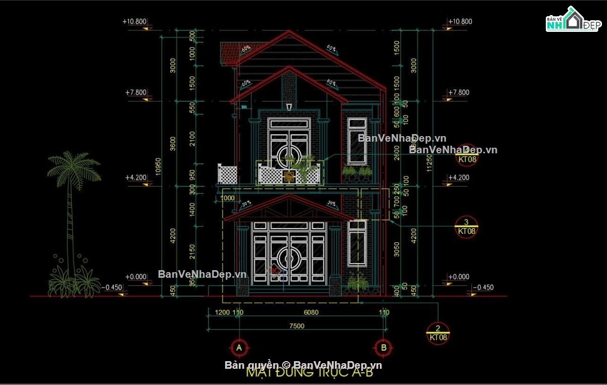 nhà phố 2.5 tầng,nhà phố 2 tầng rưỡi,nhà 7.5x15m,Bản vẽ nhà phố 2.5 tầng 7.5x15m,Bản vẽ nhà phố 2.5 tầng