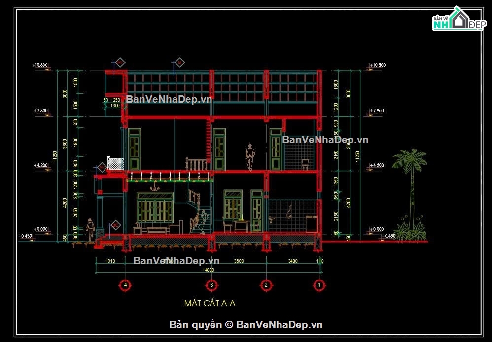 nhà phố 2.5 tầng,nhà phố 2 tầng rưỡi,nhà 7.5x15m,Bản vẽ nhà phố 2.5 tầng 7.5x15m,Bản vẽ nhà phố 2.5 tầng