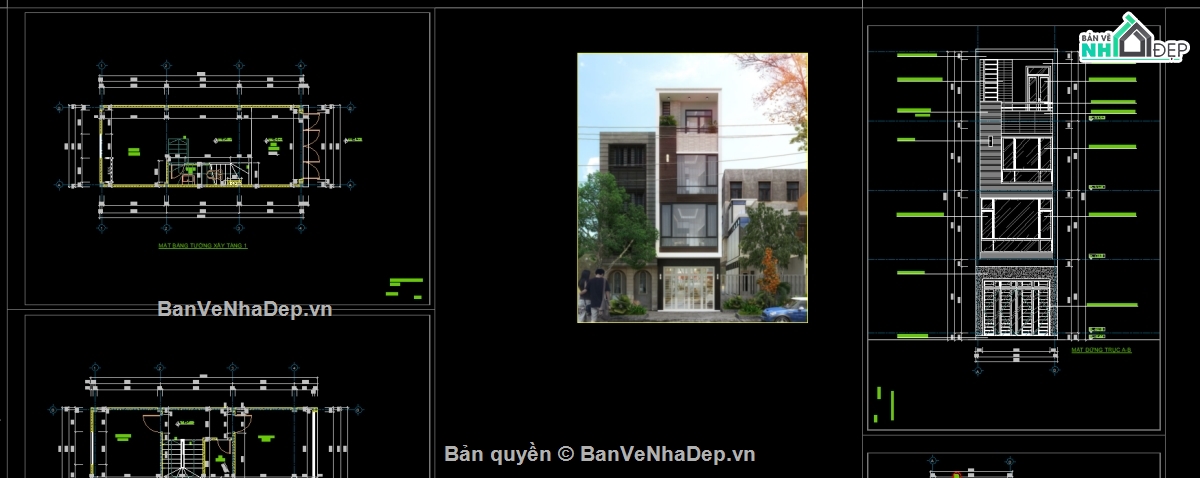 Bản vẽ thiết kế nhà,thiết kế nhà phố 4 tầng,nhà 4 tầng