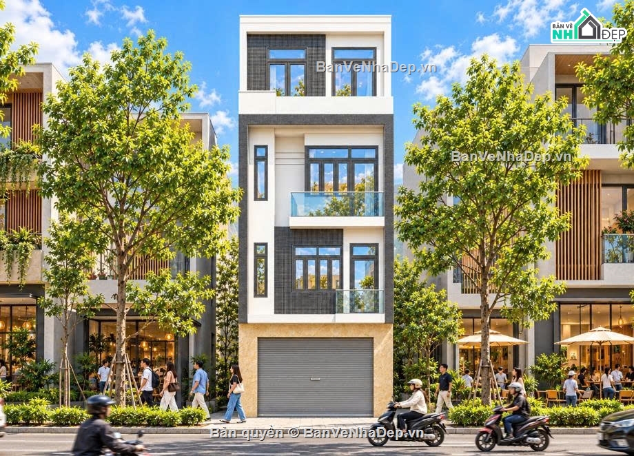 bản vẽ nhà phố 4 tầng,nhà 4 tầng 5x19m,nhà phố có thang máy,nhà mặt tiền 5m,mẫu nhà 5x19m
