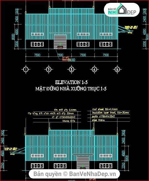 kiến trúc nhà xưởng,kết cấu nhà xưởng,bản vẽ nhà xưởng 65x30m