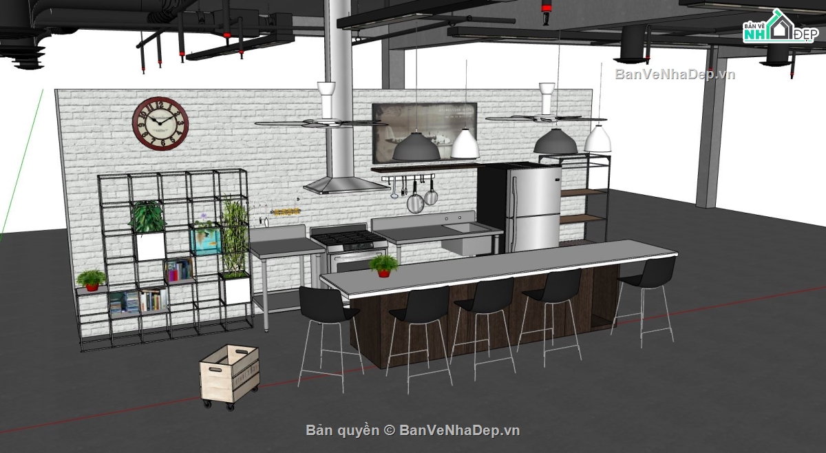 sketchup phòng bếp,model su phòng bếp,thiết kế phòng bếp