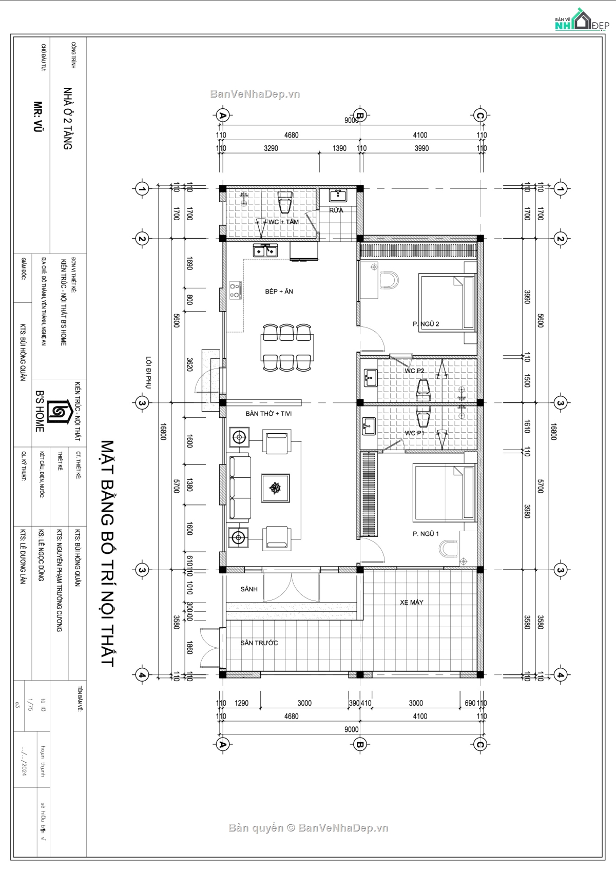 Bản vẽ thi công nhà mái nhật,Bản vẽ thi công,biệt thự 1 tầng