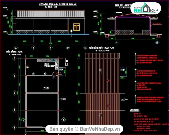 bản vẽ nhà văn phòng,trại gà xuân quế,kiến trúc và kết cấu trại gà,bản vẽ trại gà