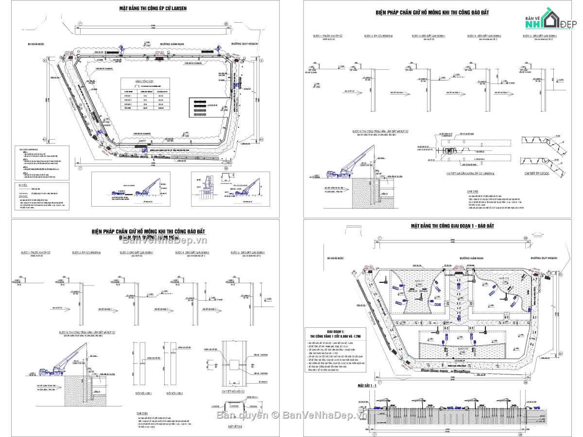 BPTC 2 hầm ép cừ khoan neo,Biện pháp thi công Topdown,BPTC ép cừ kết hợp neo trong đất,Bản vẽ biện pháp thi công hầm ép cừ,Bản vẽ BPTC hầm khoan neo trong đất,BPTC hầm bằng phương án Topdown