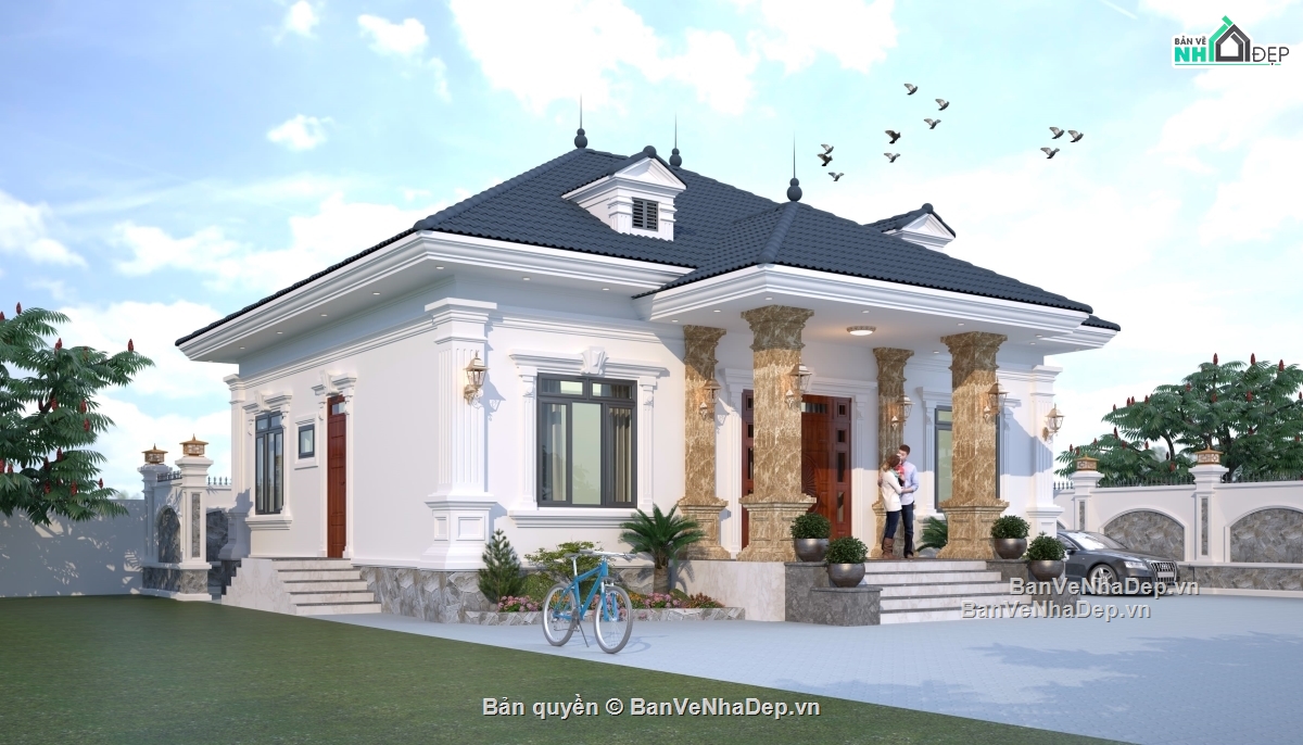 bản vẽ kiến trúc,Biệt thự 1 tầng,Thiết kế nhà 1 tầng