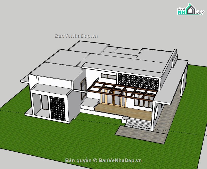 Biệt thự 1 tầng,Model su biệt thự 1 tầng,biệt thự 1 tầng file su