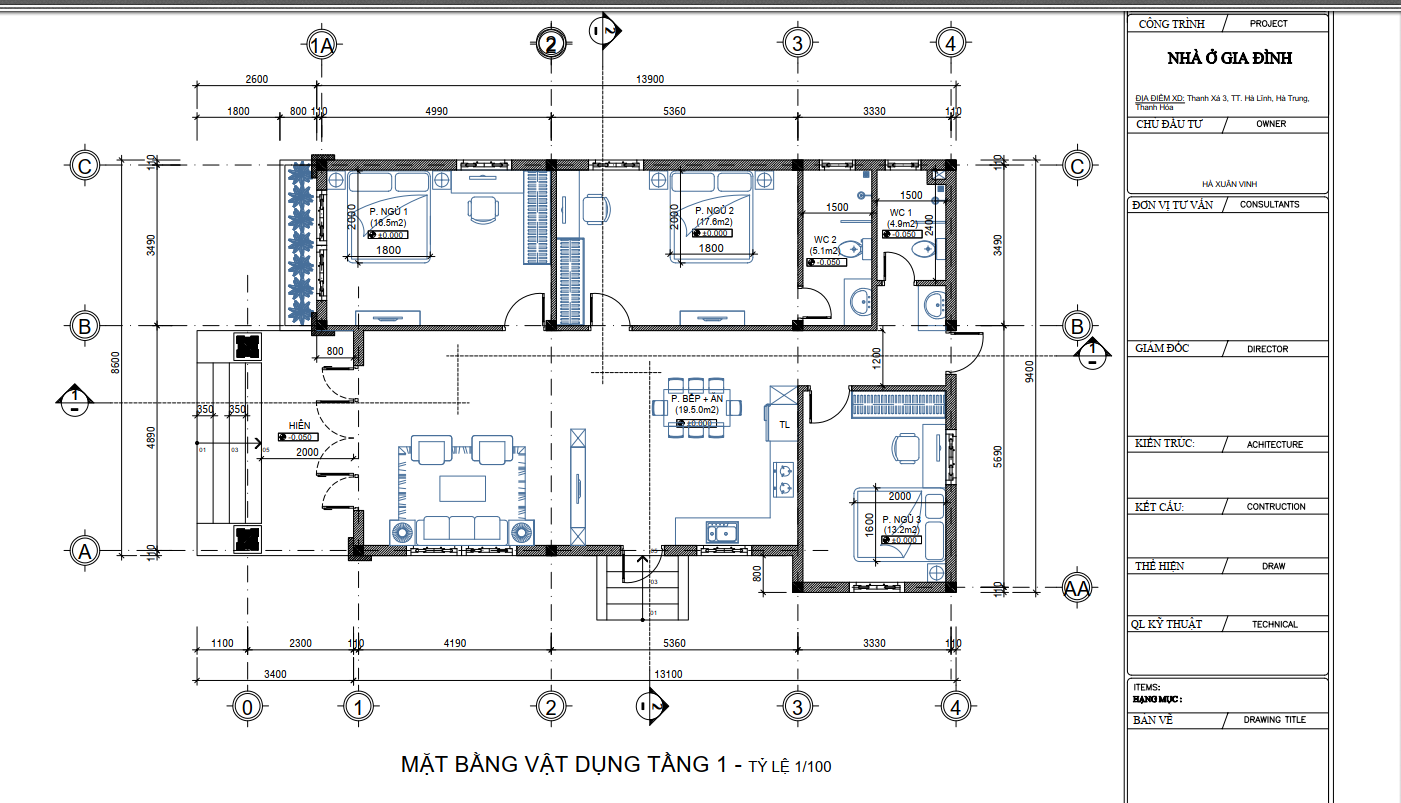 1 tầng,biệt thự 1 tầng,Bản vẽ Biệt thự 1 tầng